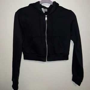 Black cropped zip up hoodie
